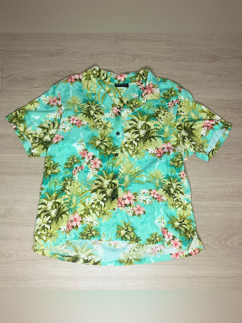 Puanani Made in Hawaii Casual Short-Sleeve Tropical Button-Down Shirt - Aqua